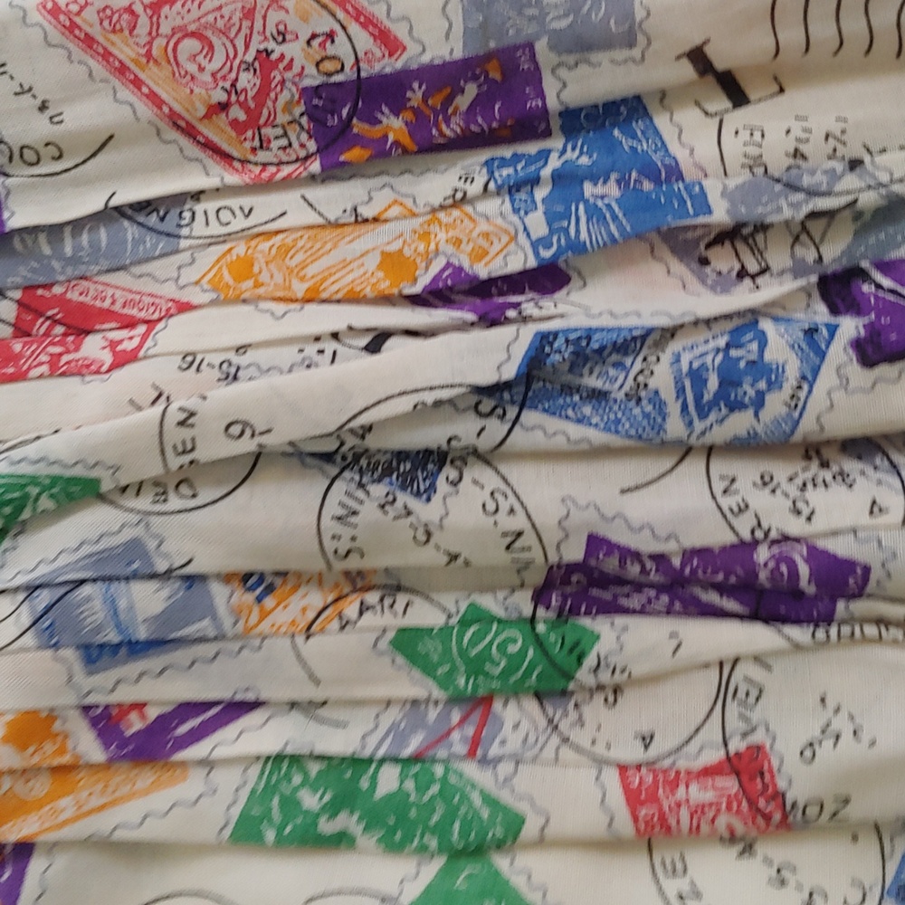 Edme & Esyllte Colorful Stamp Print A-Line Skirt with Black Waistband - Picture 3 of 7